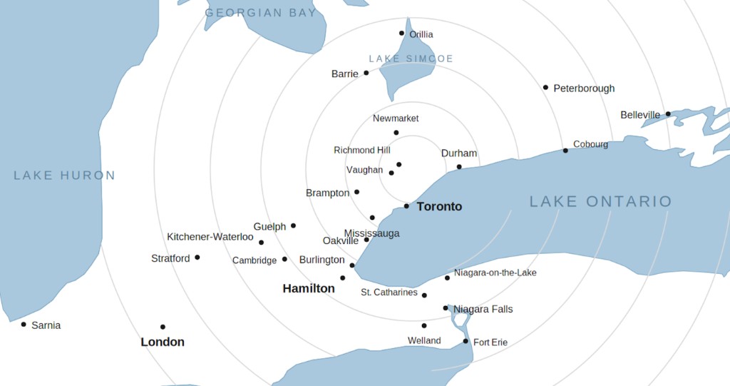 Map of southern Ontario showing Cable Force coverage from Toronto across the GTA, Hamilton, London, and into the Niagara region.